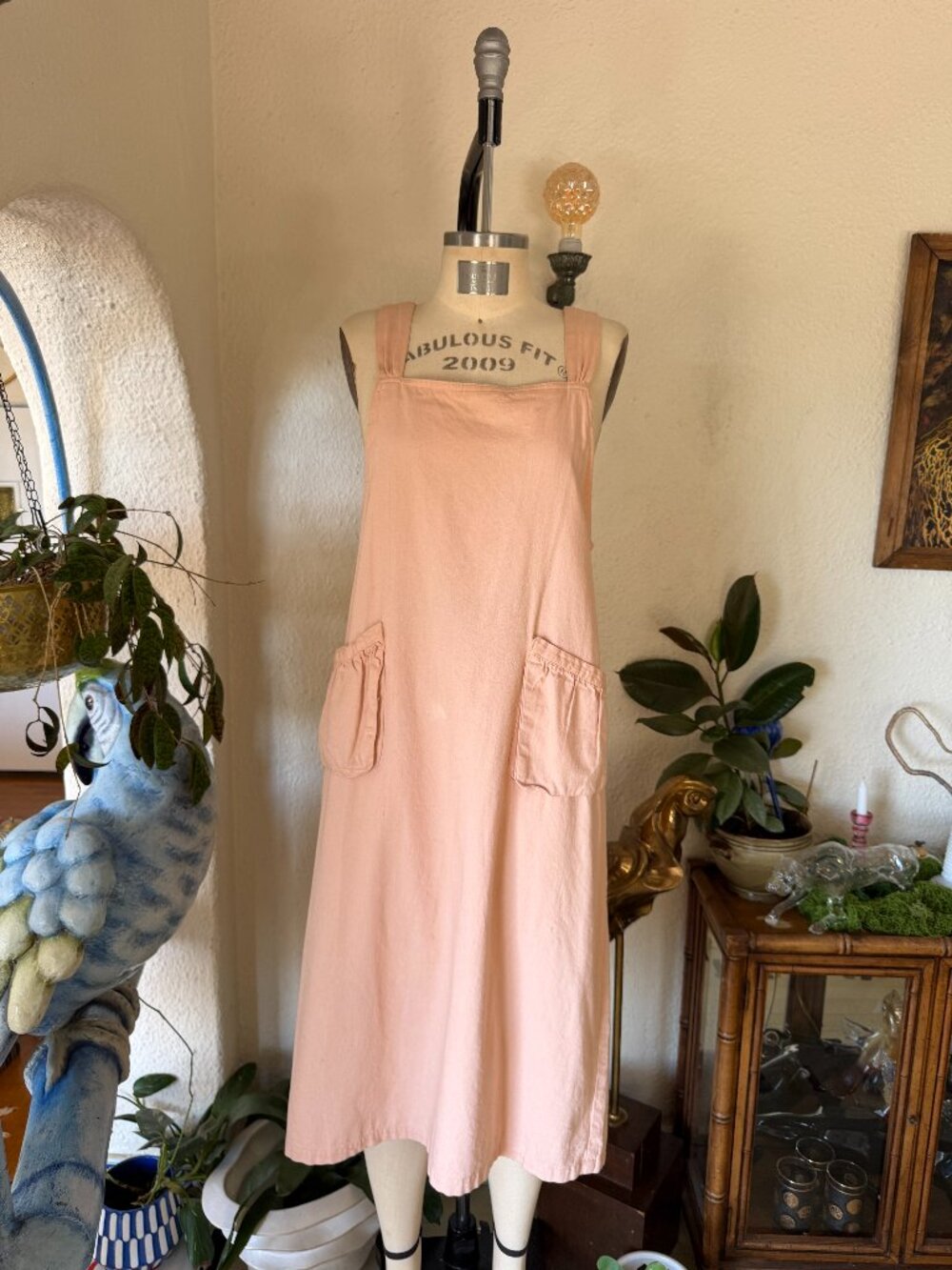 Vintage Pink Mumu Maxi Linen Boho Dress VTG